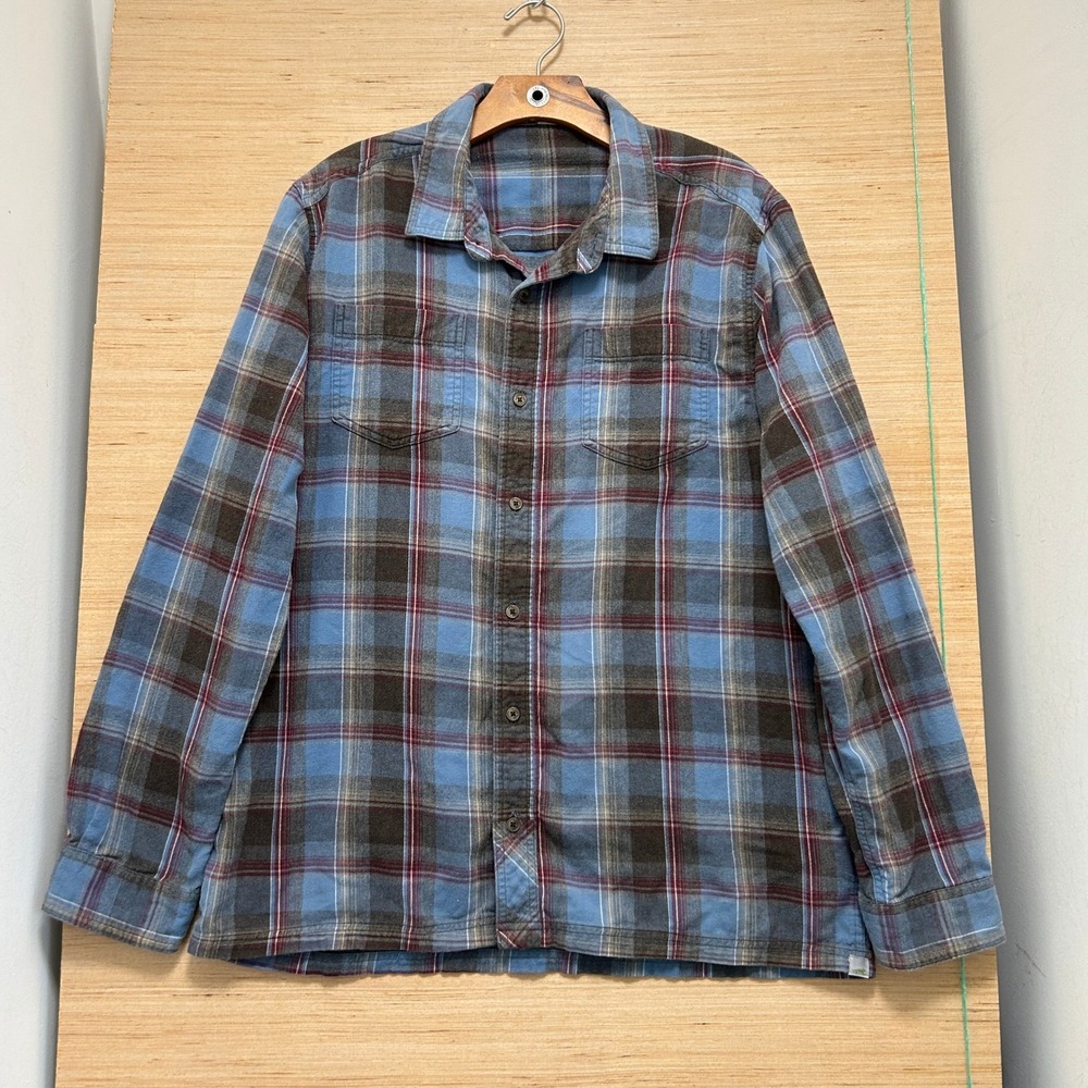 Horny Toad Mens Plaid Flannel Button Down Shirt Blue Brown Red Large
